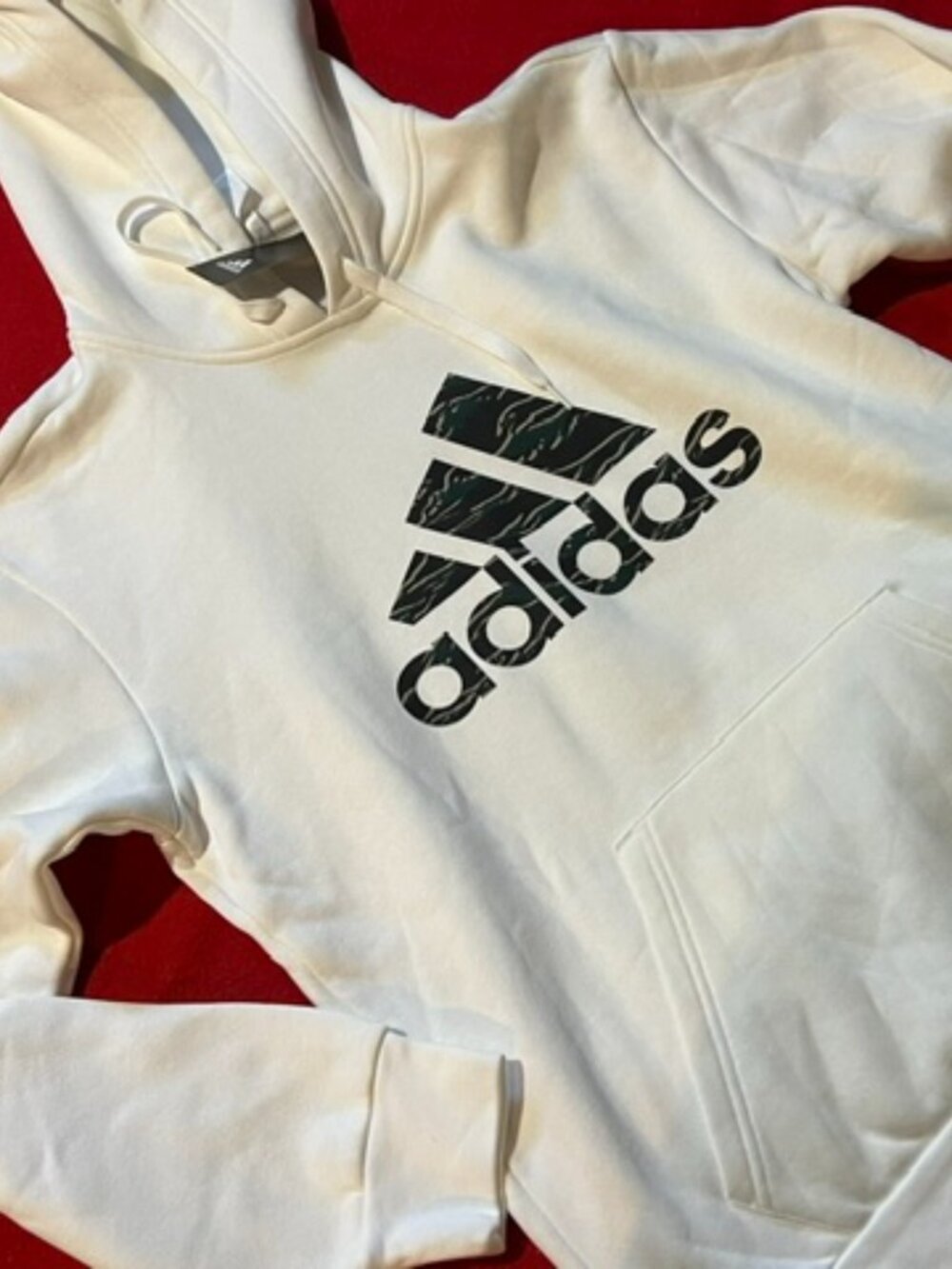 Adidas Hoodie Men's Small White Pullover Sweatshirt NWT Logo Pocket Athletic